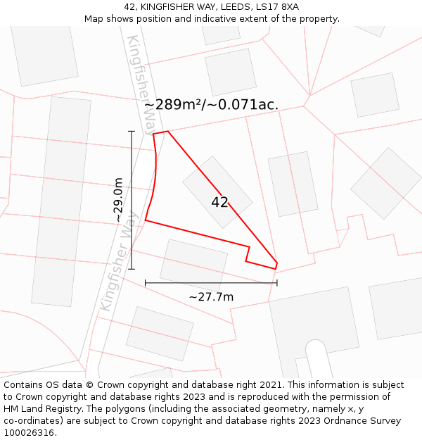 42, KINGFISHER WAY, LEEDS, LS17 8XA: Plot and title map