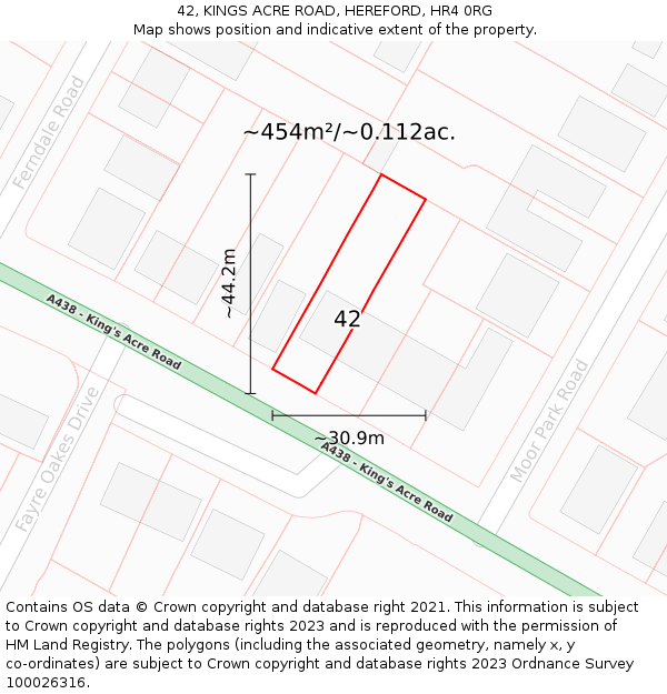 42, KINGS ACRE ROAD, HEREFORD, HR4 0RG: Plot and title map