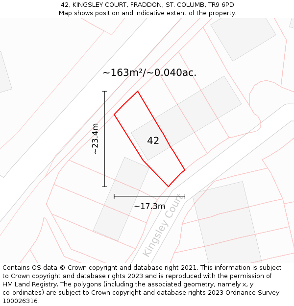 42, KINGSLEY COURT, FRADDON, ST. COLUMB, TR9 6PD: Plot and title map