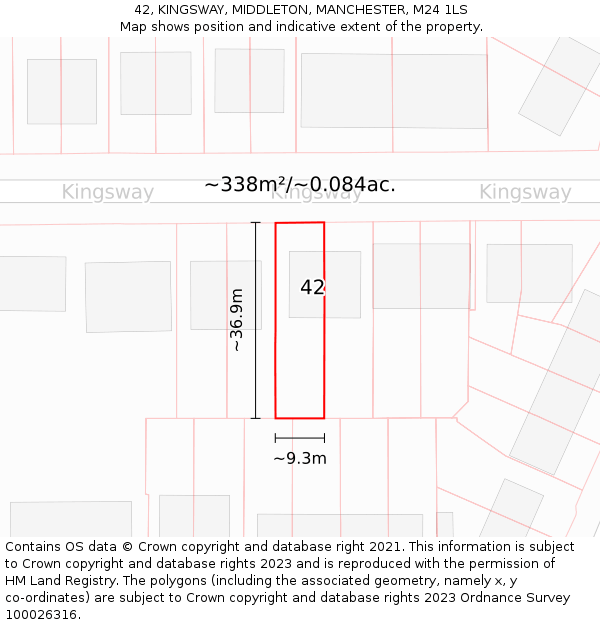 42, KINGSWAY, MIDDLETON, MANCHESTER, M24 1LS: Plot and title map