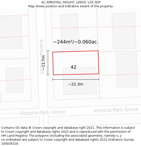 42, KIRKSTALL MOUNT, LEEDS, LS5 3DP: Plot and title map