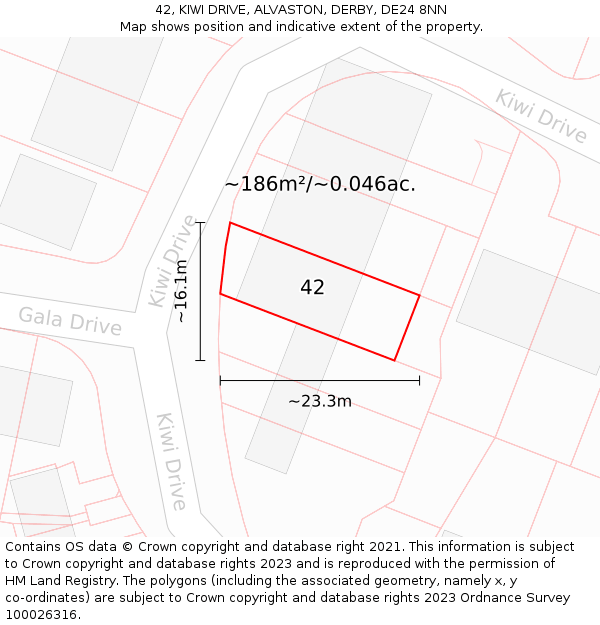 42, KIWI DRIVE, ALVASTON, DERBY, DE24 8NN: Plot and title map
