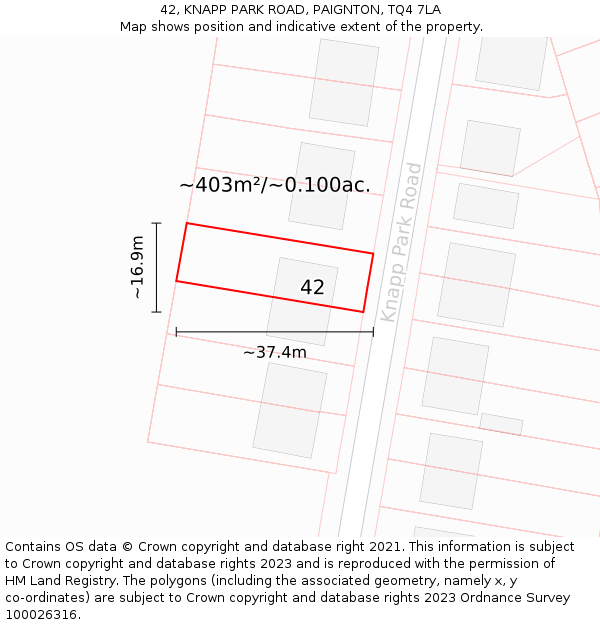 42, KNAPP PARK ROAD, PAIGNTON, TQ4 7LA: Plot and title map