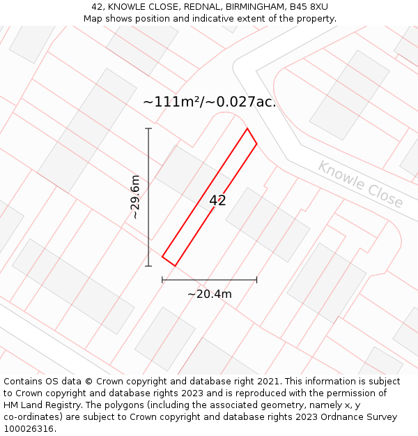 42, KNOWLE CLOSE, REDNAL, BIRMINGHAM, B45 8XU: Plot and title map