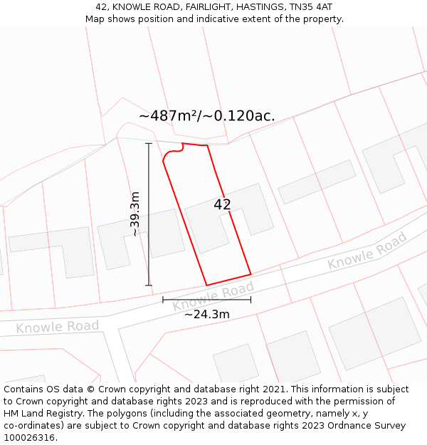 42, KNOWLE ROAD, FAIRLIGHT, HASTINGS, TN35 4AT: Plot and title map