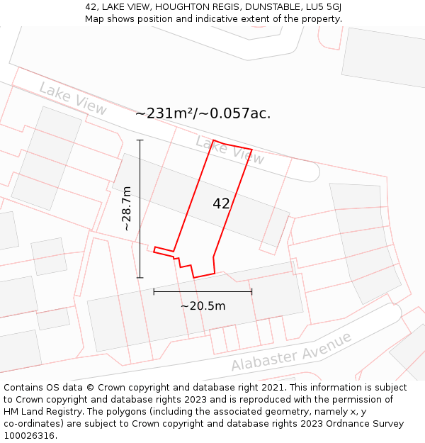 42, LAKE VIEW, HOUGHTON REGIS, DUNSTABLE, LU5 5GJ: Plot and title map