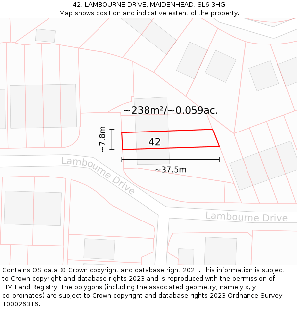 42, LAMBOURNE DRIVE, MAIDENHEAD, SL6 3HG: Plot and title map