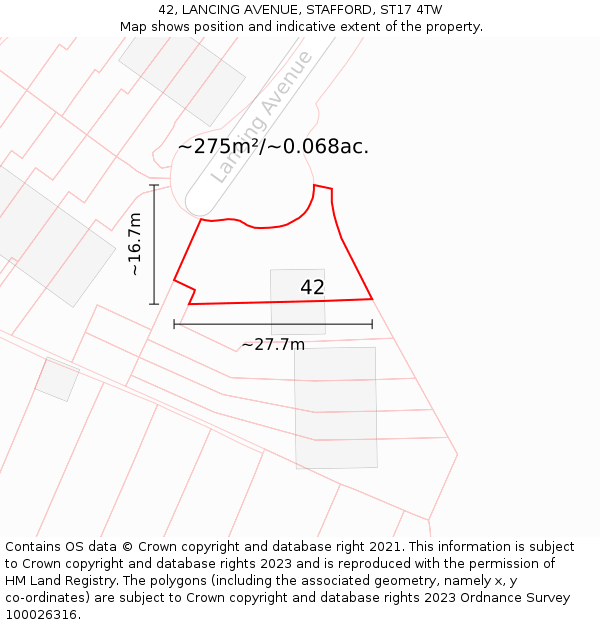 42, LANCING AVENUE, STAFFORD, ST17 4TW: Plot and title map