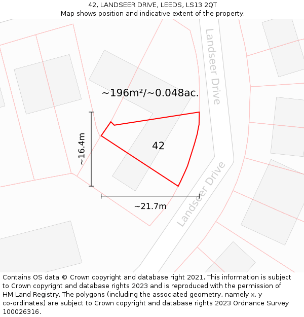 42, LANDSEER DRIVE, LEEDS, LS13 2QT: Plot and title map