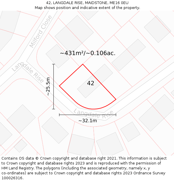 42, LANGDALE RISE, MAIDSTONE, ME16 0EU: Plot and title map
