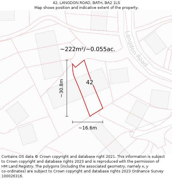 42, LANGDON ROAD, BATH, BA2 1LS: Plot and title map