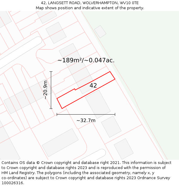 42, LANGSETT ROAD, WOLVERHAMPTON, WV10 0TE: Plot and title map