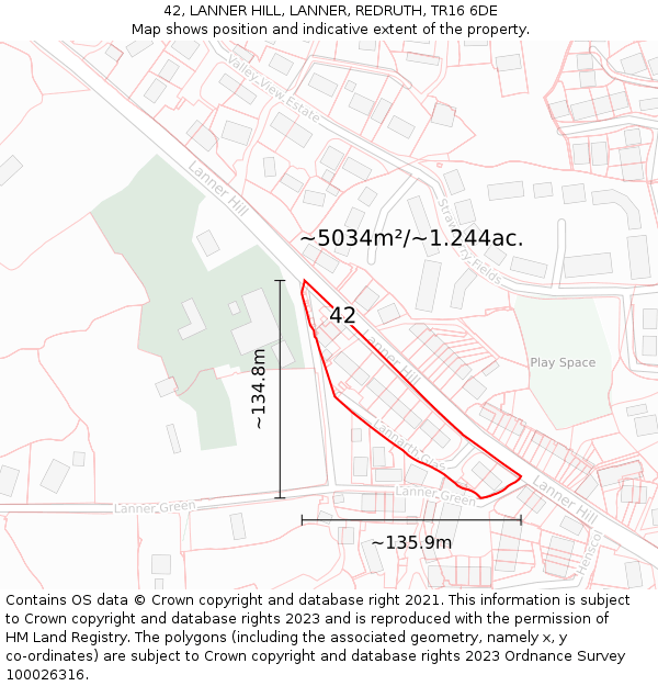 42, LANNER HILL, LANNER, REDRUTH, TR16 6DE: Plot and title map