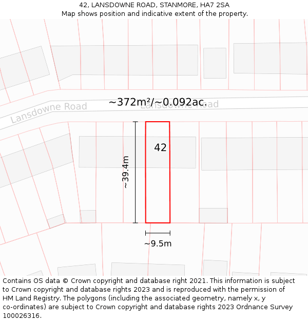42, LANSDOWNE ROAD, STANMORE, HA7 2SA: Plot and title map