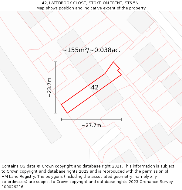 42, LATEBROOK CLOSE, STOKE-ON-TRENT, ST6 5NL: Plot and title map