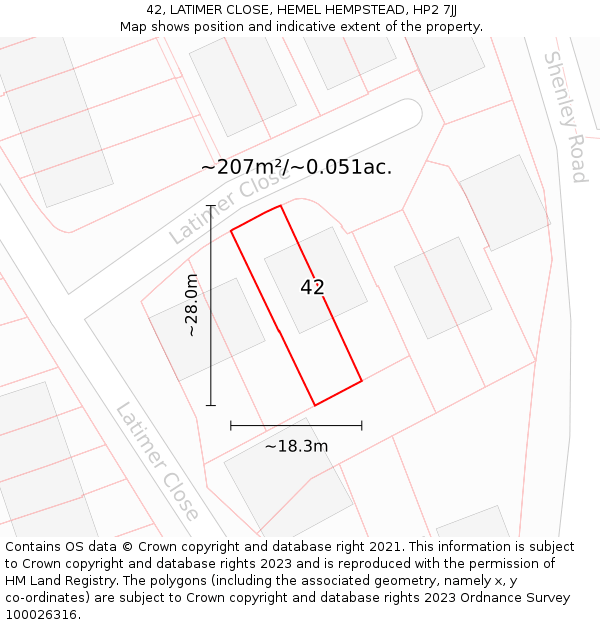 42, LATIMER CLOSE, HEMEL HEMPSTEAD, HP2 7JJ: Plot and title map