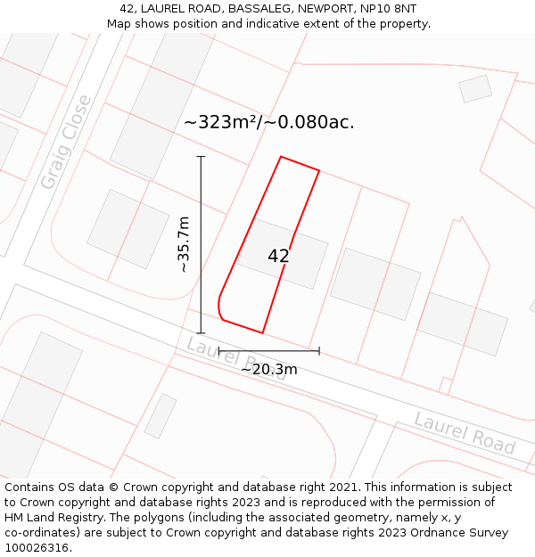 42, LAUREL ROAD, BASSALEG, NEWPORT, NP10 8NT: Plot and title map