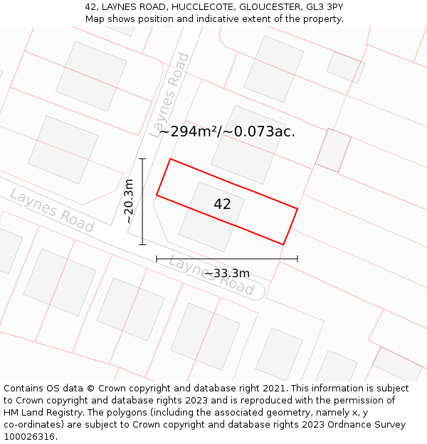 42, LAYNES ROAD, HUCCLECOTE, GLOUCESTER, GL3 3PY: Plot and title map