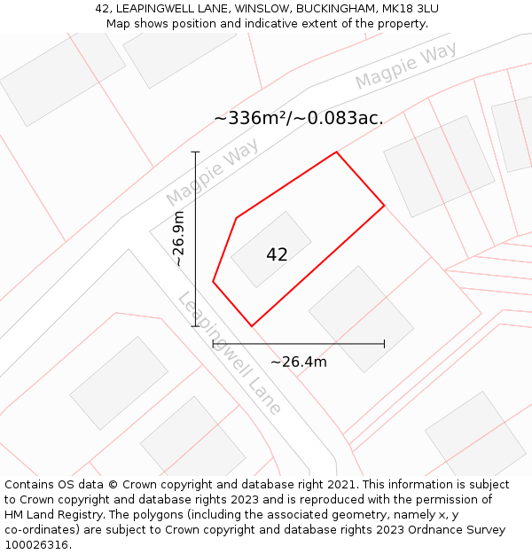42, LEAPINGWELL LANE, WINSLOW, BUCKINGHAM, MK18 3LU: Plot and title map
