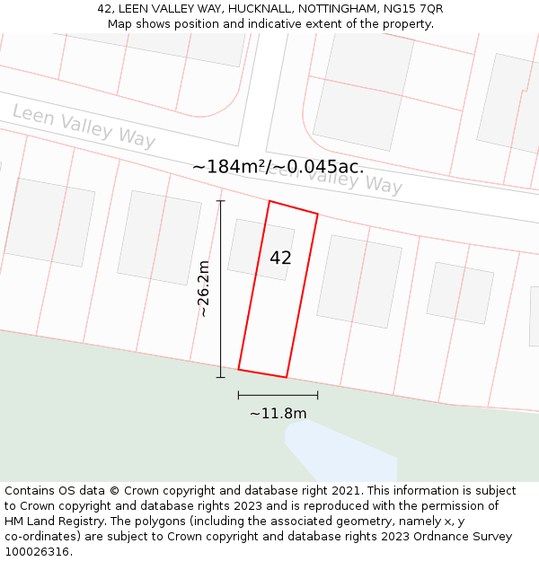 42, LEEN VALLEY WAY, HUCKNALL, NOTTINGHAM, NG15 7QR: Plot and title map