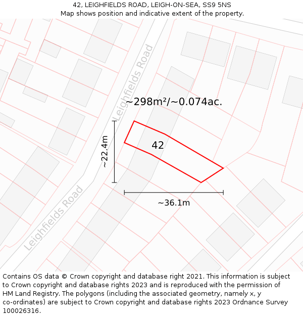 42, LEIGHFIELDS ROAD, LEIGH-ON-SEA, SS9 5NS: Plot and title map