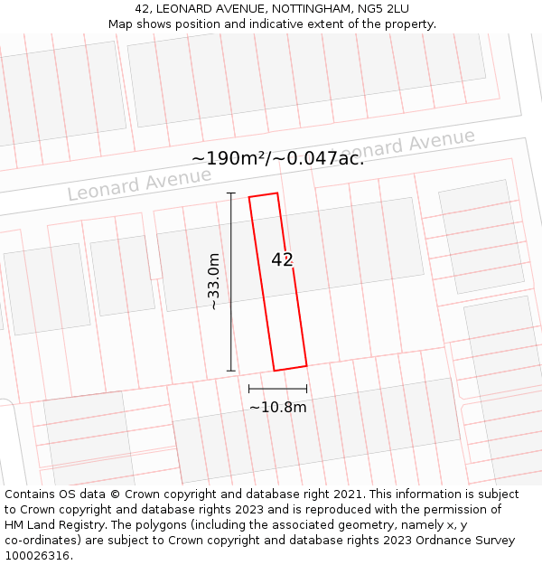 42, LEONARD AVENUE, NOTTINGHAM, NG5 2LU: Plot and title map