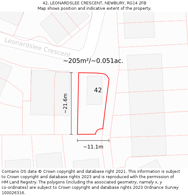 42, LEONARDSLEE CRESCENT, NEWBURY, RG14 2FB: Plot and title map