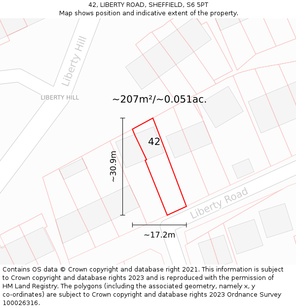 42, LIBERTY ROAD, SHEFFIELD, S6 5PT: Plot and title map
