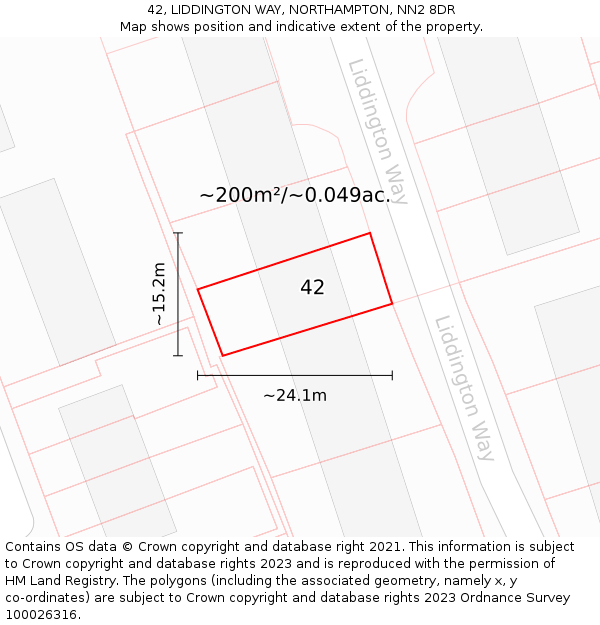 42, LIDDINGTON WAY, NORTHAMPTON, NN2 8DR: Plot and title map