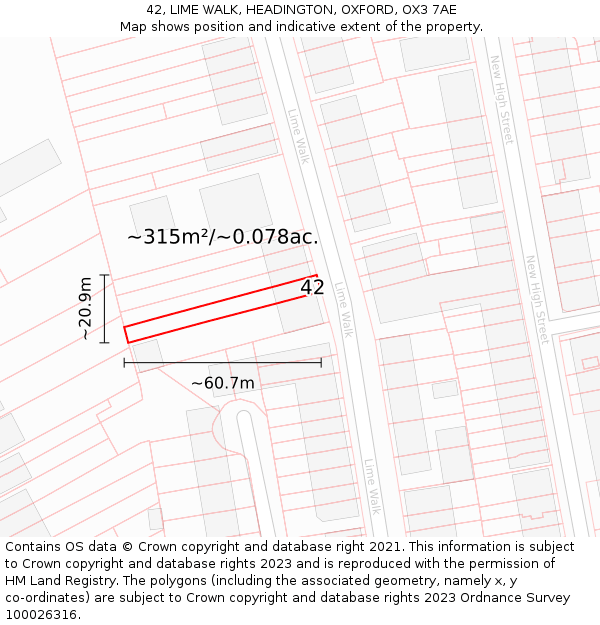 42, LIME WALK, HEADINGTON, OXFORD, OX3 7AE: Plot and title map