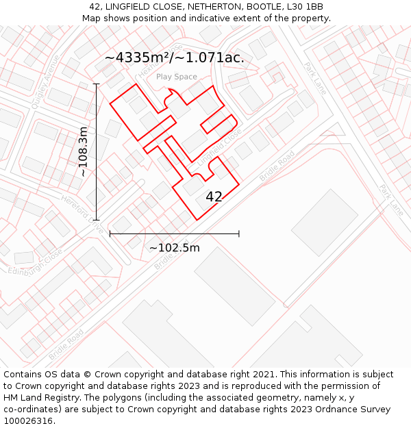 42, LINGFIELD CLOSE, NETHERTON, BOOTLE, L30 1BB: Plot and title map