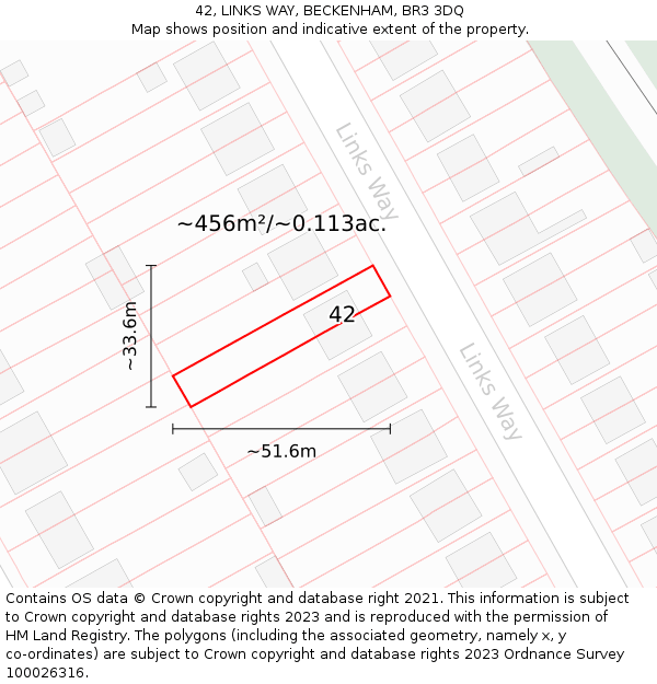 42, LINKS WAY, BECKENHAM, BR3 3DQ: Plot and title map