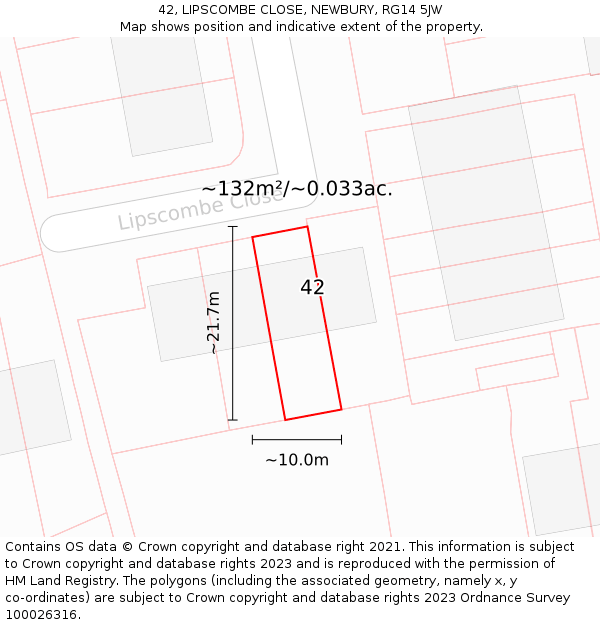 42, LIPSCOMBE CLOSE, NEWBURY, RG14 5JW: Plot and title map