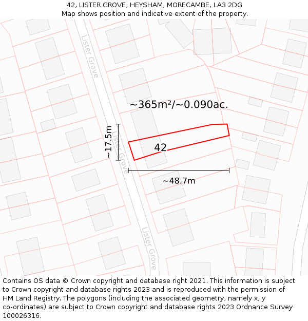 42, LISTER GROVE, HEYSHAM, MORECAMBE, LA3 2DG: Plot and title map
