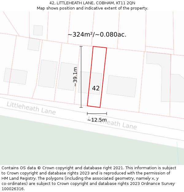 42, LITTLEHEATH LANE, COBHAM, KT11 2QN: Plot and title map