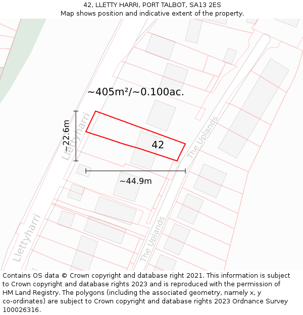 42, LLETTY HARRI, PORT TALBOT, SA13 2ES: Plot and title map