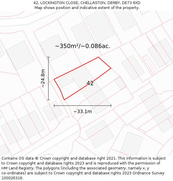 42, LOCKINGTON CLOSE, CHELLASTON, DERBY, DE73 6XD: Plot and title map