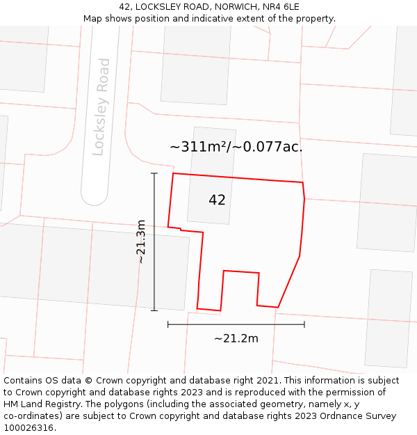 42, LOCKSLEY ROAD, NORWICH, NR4 6LE: Plot and title map