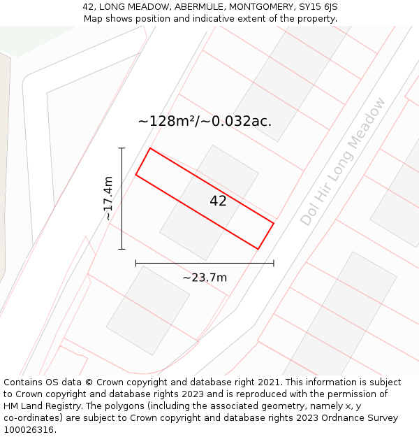 42, LONG MEADOW, ABERMULE, MONTGOMERY, SY15 6JS: Plot and title map