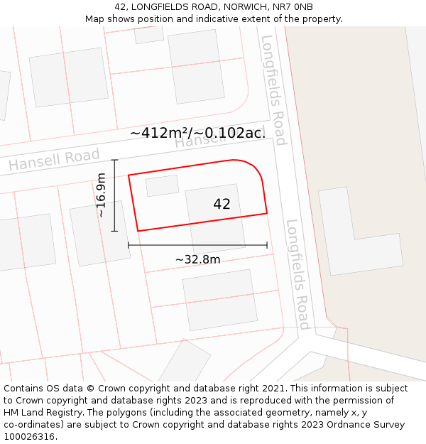 42, LONGFIELDS ROAD, NORWICH, NR7 0NB: Plot and title map