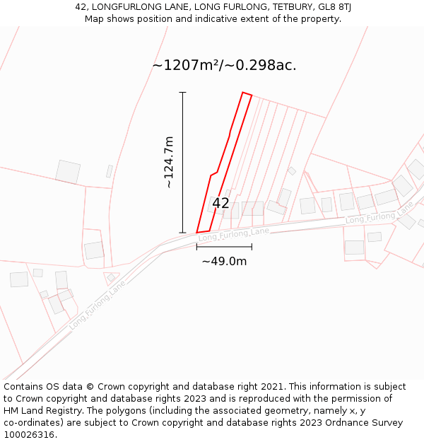 42, LONGFURLONG LANE, LONG FURLONG, TETBURY, GL8 8TJ: Plot and title map