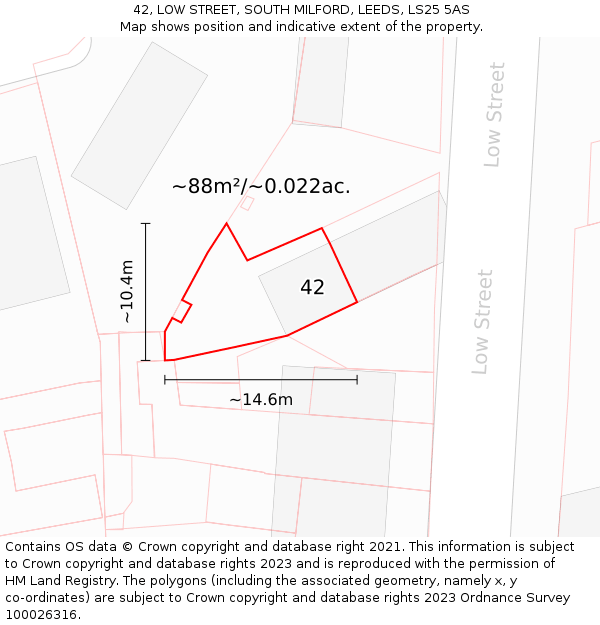 42, LOW STREET, SOUTH MILFORD, LEEDS, LS25 5AS: Plot and title map