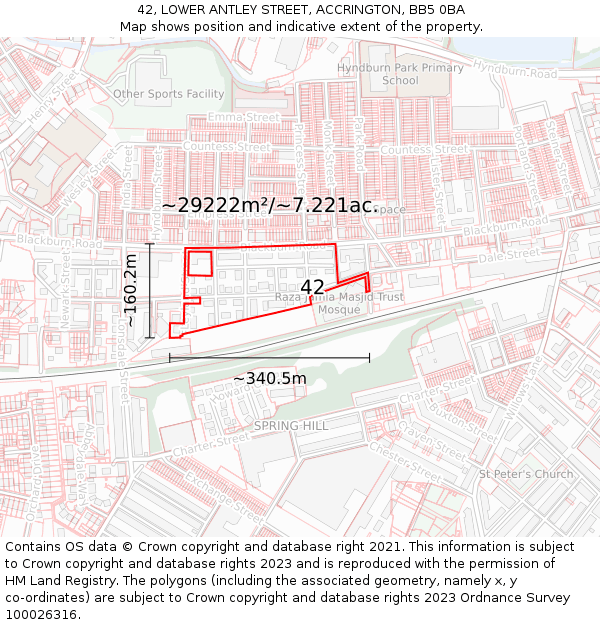 42, LOWER ANTLEY STREET, ACCRINGTON, BB5 0BA: Plot and title map