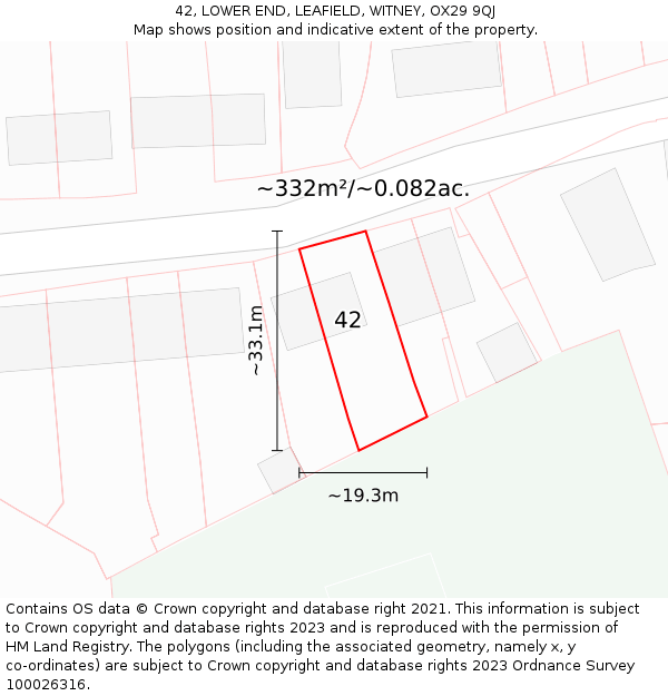 42, LOWER END, LEAFIELD, WITNEY, OX29 9QJ: Plot and title map