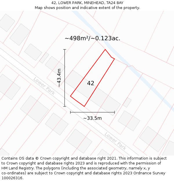 42, LOWER PARK, MINEHEAD, TA24 8AY: Plot and title map