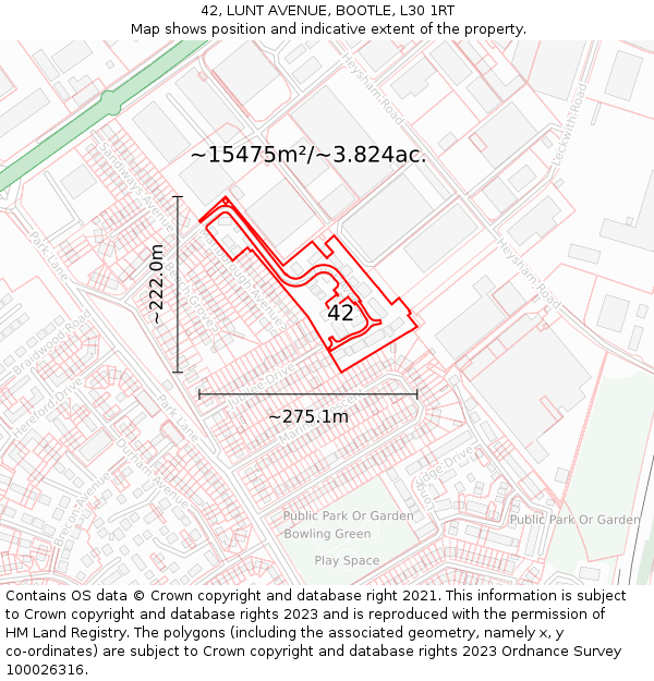 42, LUNT AVENUE, BOOTLE, L30 1RT: Plot and title map