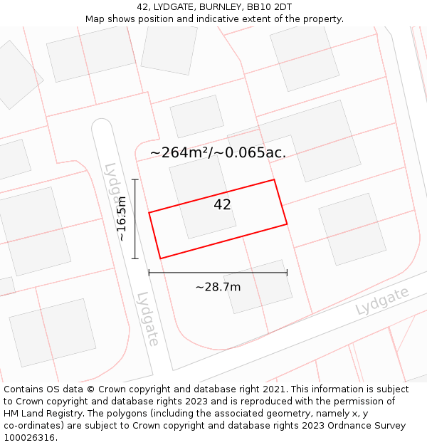 42, LYDGATE, BURNLEY, BB10 2DT: Plot and title map