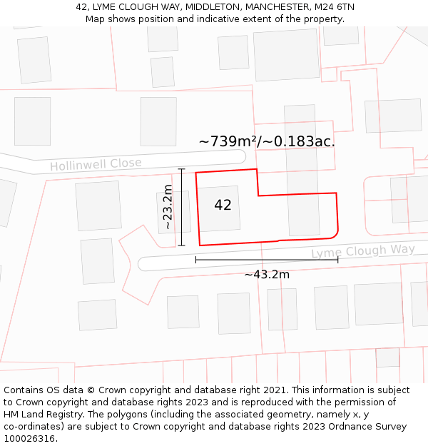 42, LYME CLOUGH WAY, MIDDLETON, MANCHESTER, M24 6TN: Plot and title map