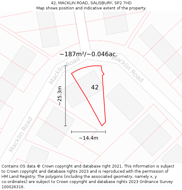 42, MACKLIN ROAD, SALISBURY, SP2 7HD: Plot and title map