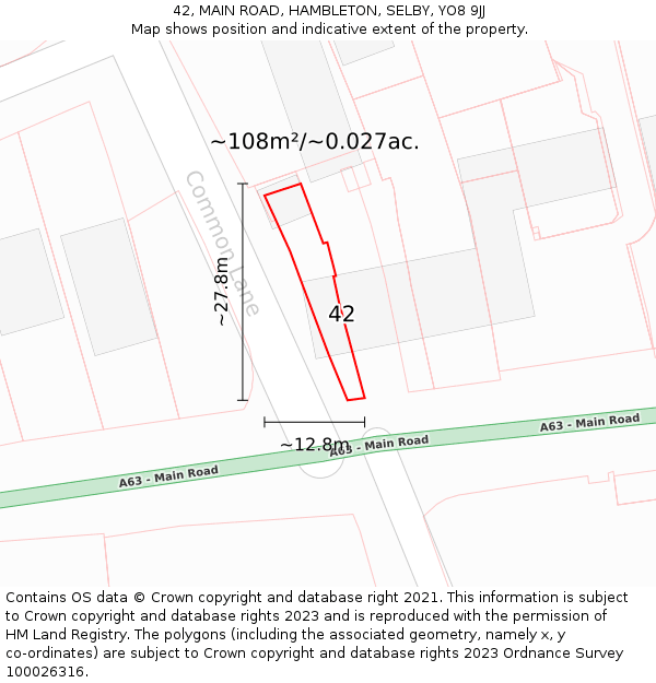 42, MAIN ROAD, HAMBLETON, SELBY, YO8 9JJ: Plot and title map